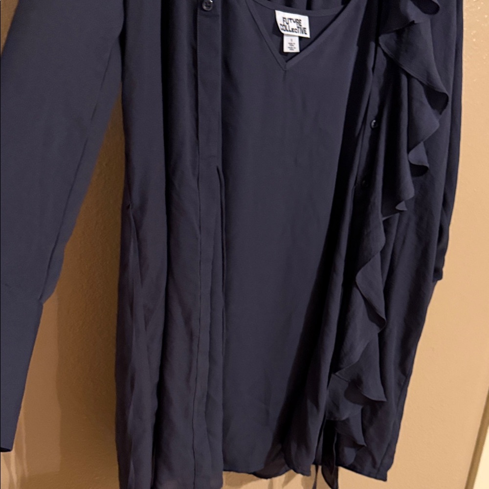 Chic Navy Ruffled Pajama Set - Picture 6 of 7